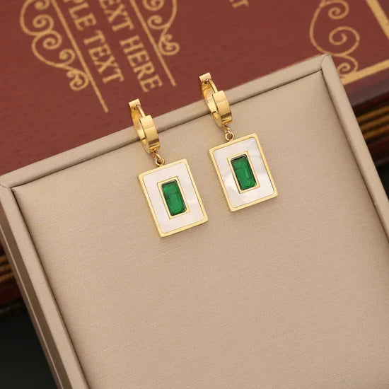 Emerald Enamel Drop Earrings