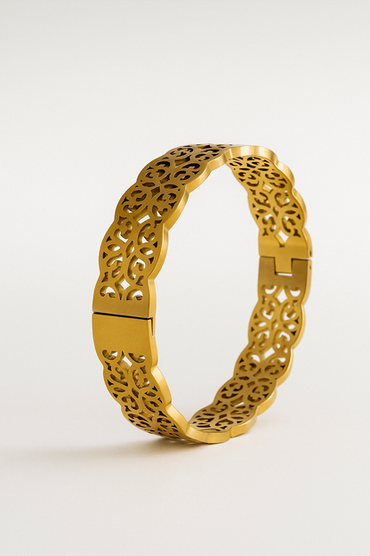 Ornate Filigree Gold Cuff Bracelet