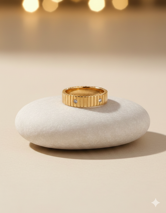 Textured Bezel-Set Crystal Band Ring