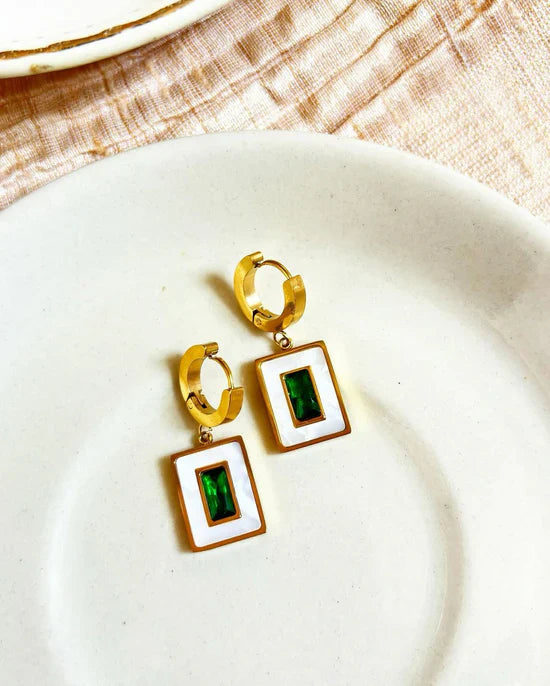 Emerald Enamel Drop Earrings