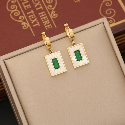 Emerald Enamel Drop Earrings
