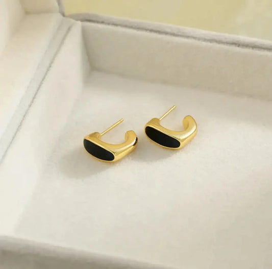 Jet Noir Gold Studs