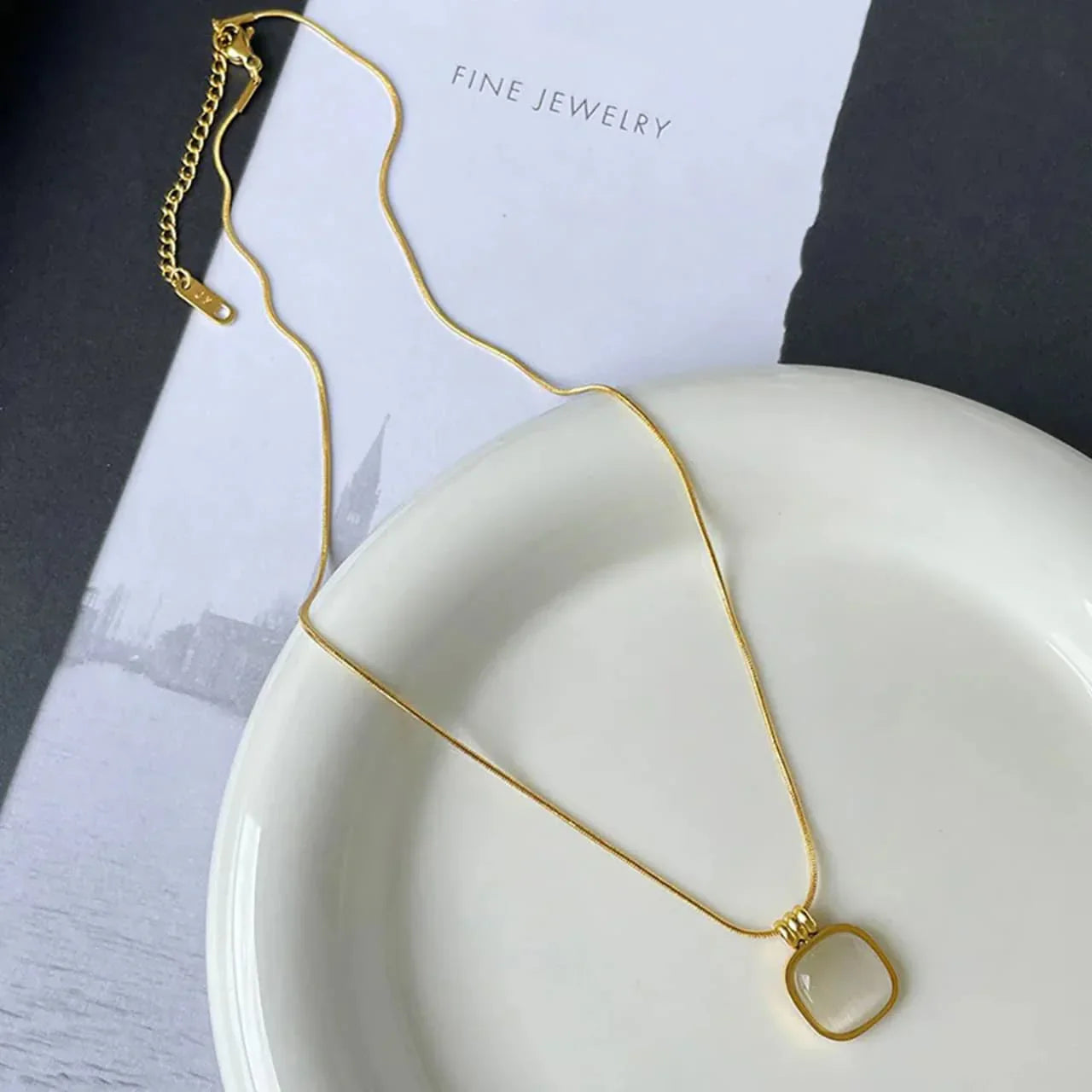 Luna Glow Square Pendant Necklace