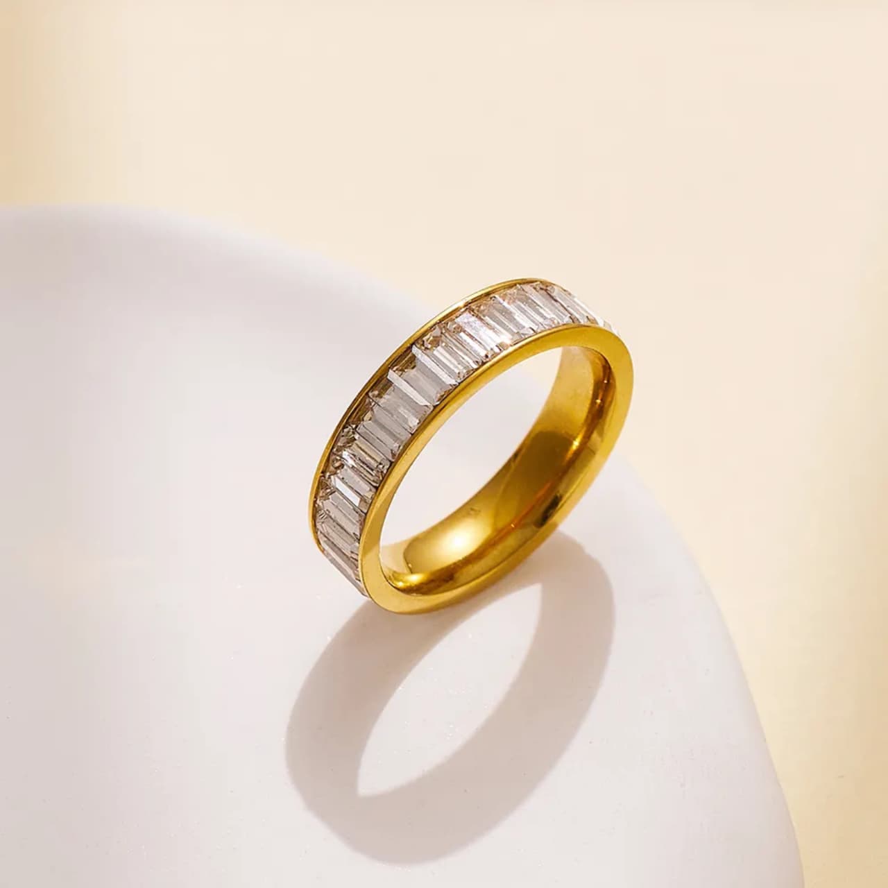 Golden White Baguette Eternity Ring