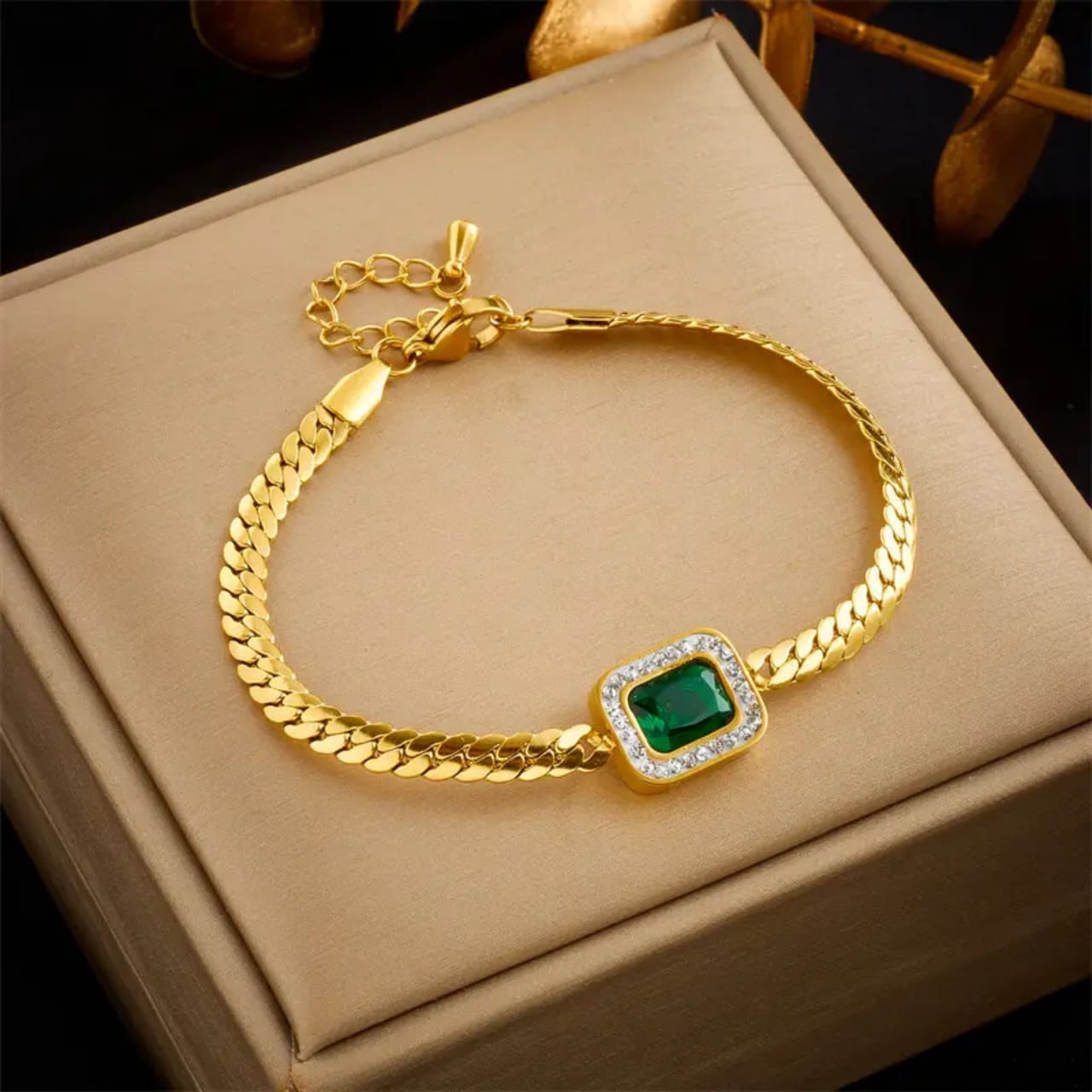Emerald Halo Gold Bracelet