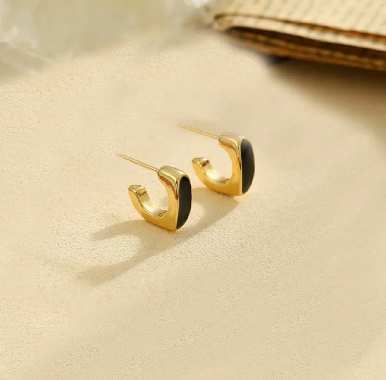Jet Noir Gold Studs