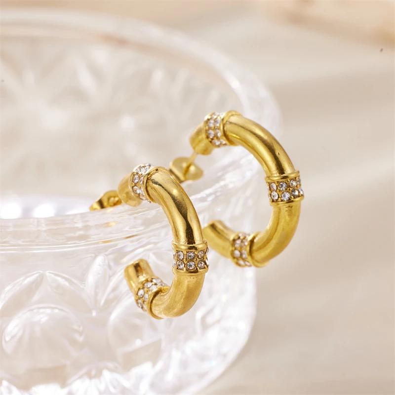 Crystal Bamboo Hoop Earrings