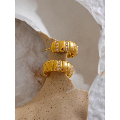 Bold Segment Hoops with Crystal Stripes