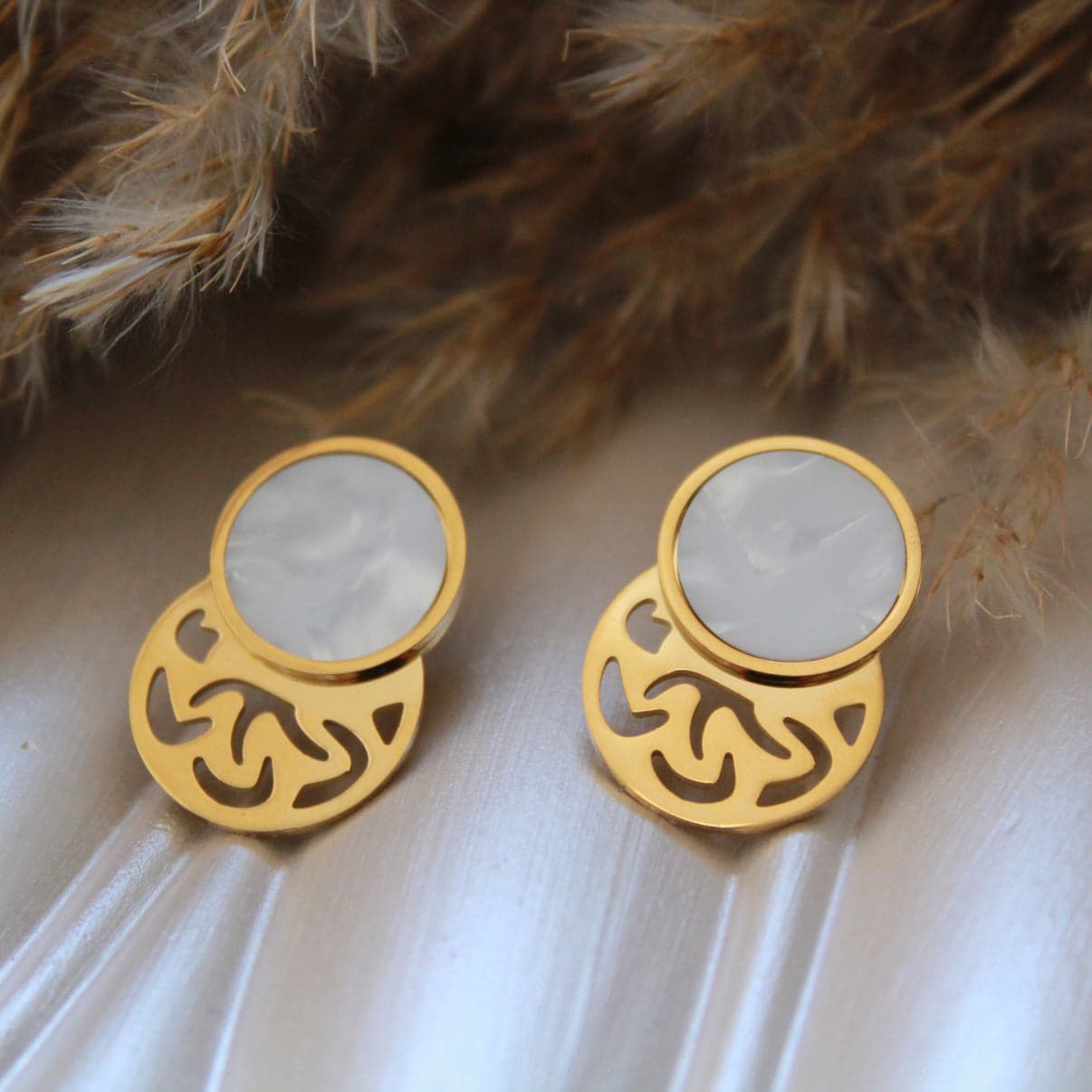 White Luxe Mosaic Stud Earrings