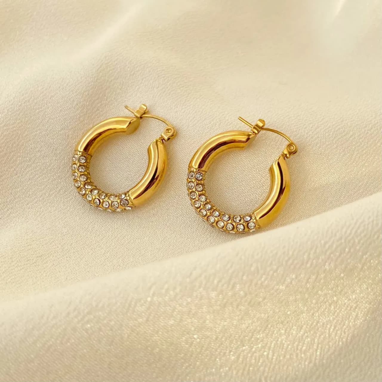 Golden Glint Pavé Hoop Earrings