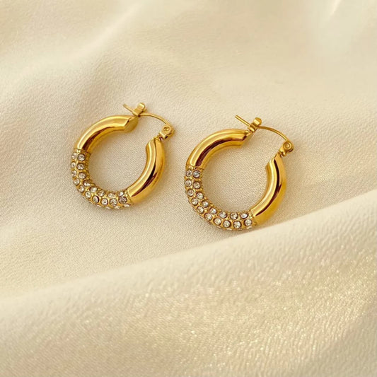 Golden Glint Pavé Hoop Earrings