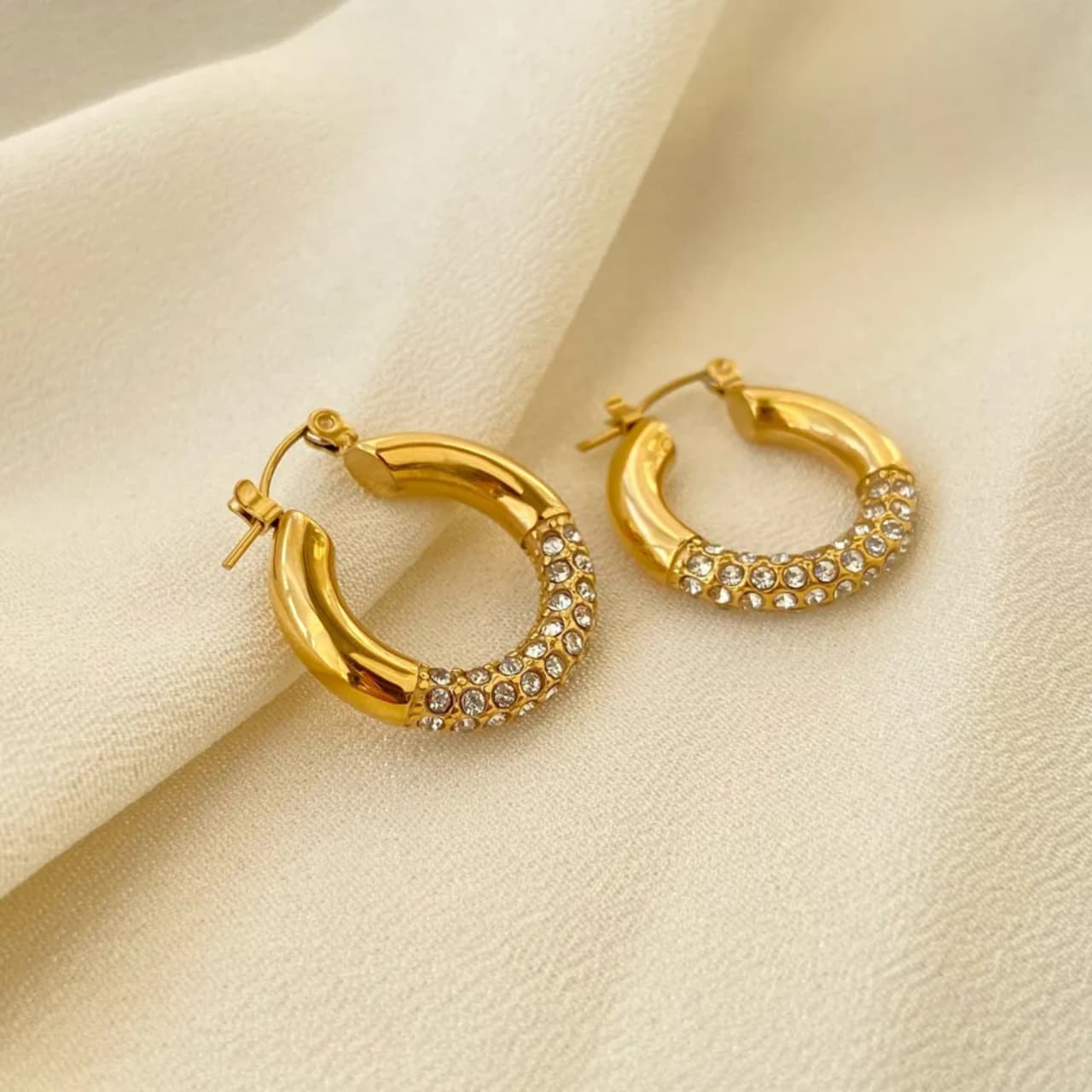 Golden Glint Pavé Hoop Earrings