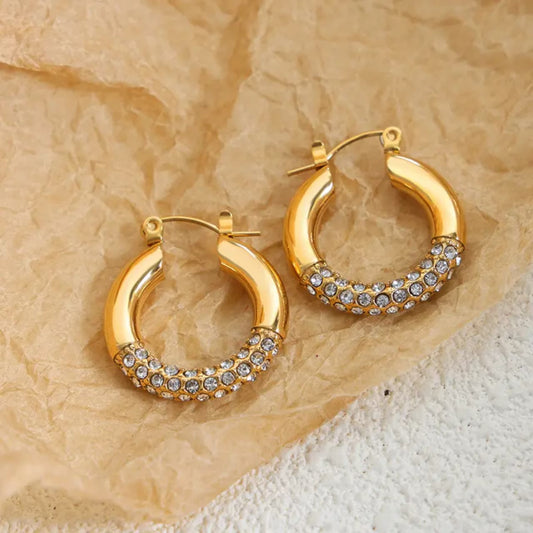 Golden Glint Pavé Hoop Earrings