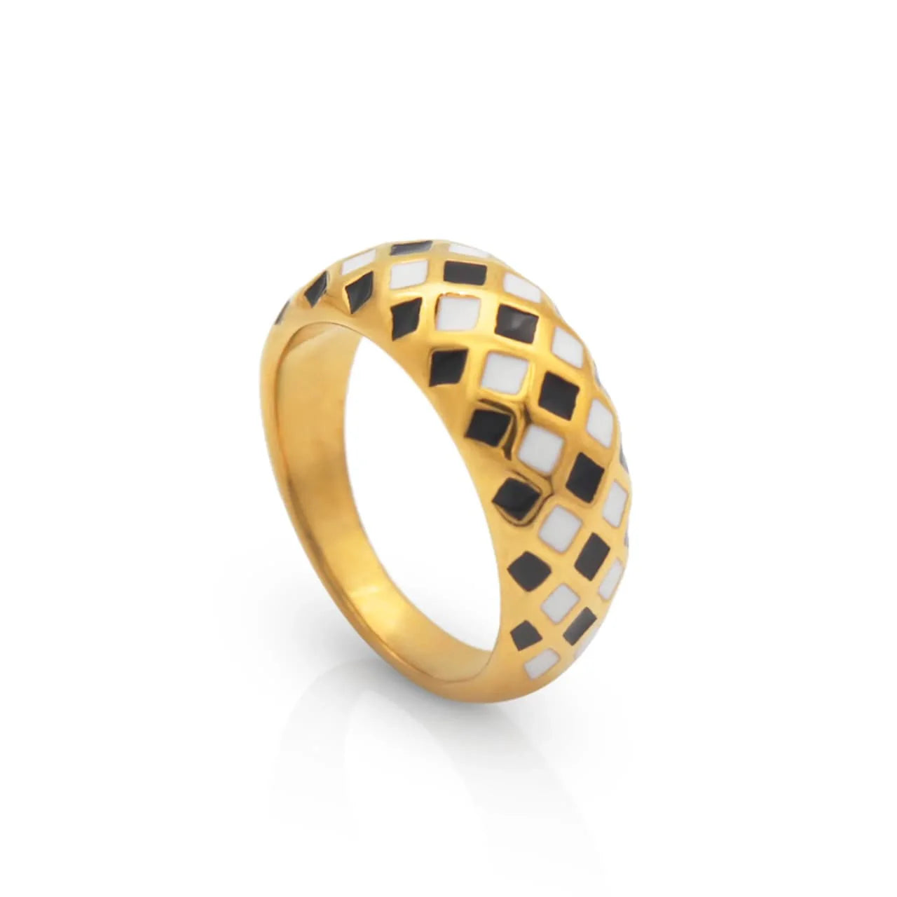 Checkerboard Enamel Dome Ring