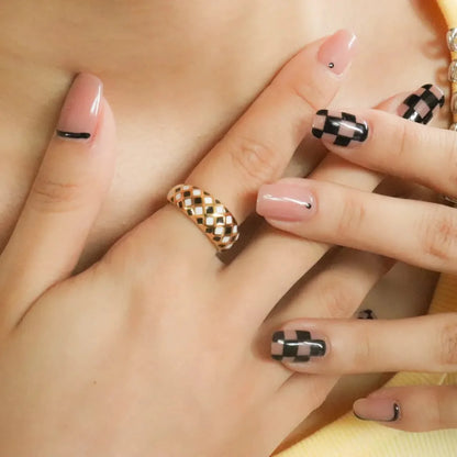 Checkerboard Enamel Dome Ring