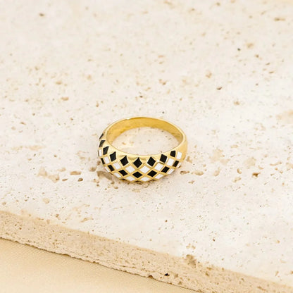 Checkerboard Enamel Dome Ring