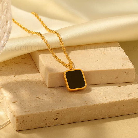 Onyx Minimalist Square Pendant Necklace