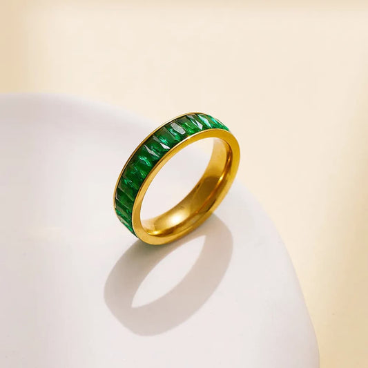 Golden Green Baguette Eternity Ring