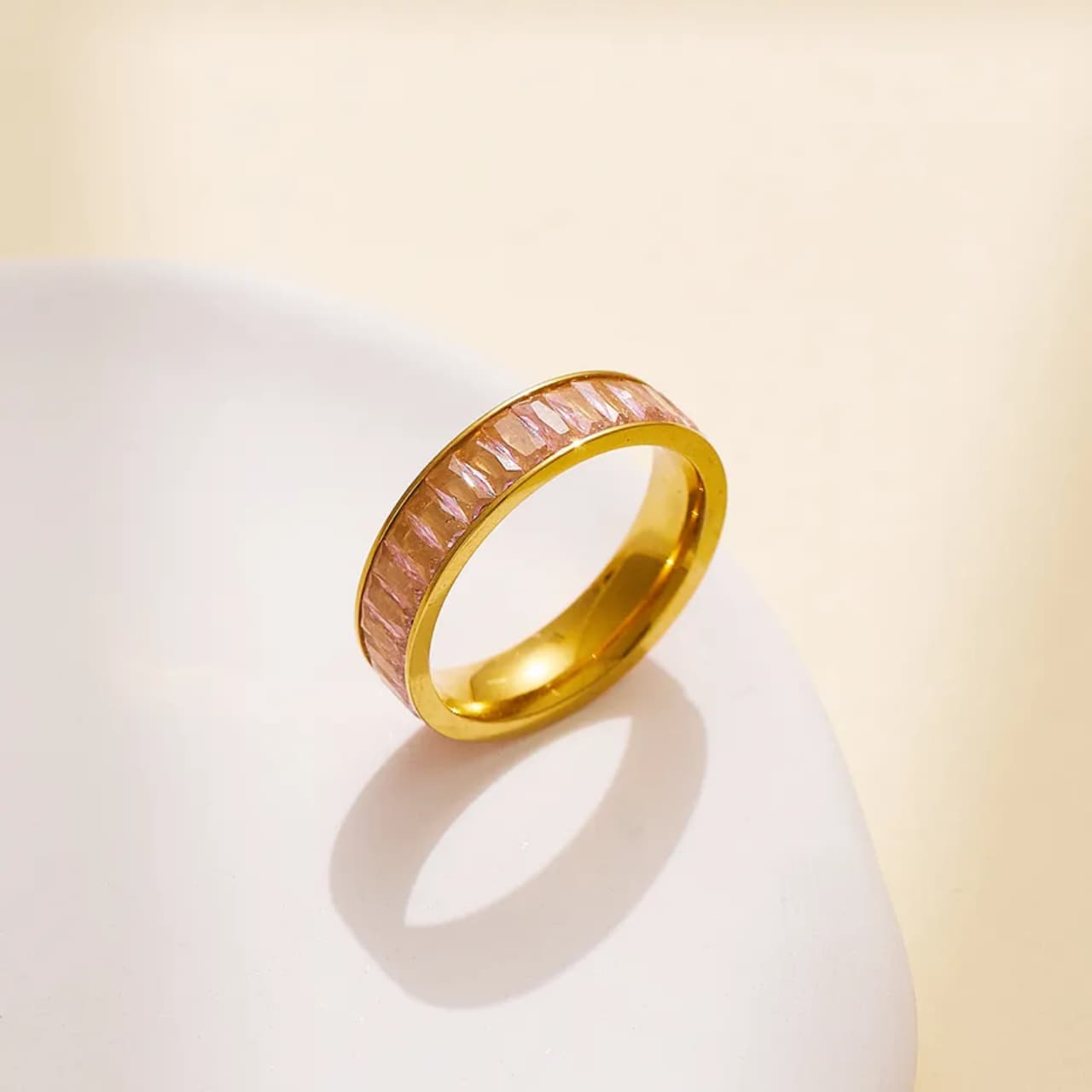 Golden Pink Baguette Eternity Ring