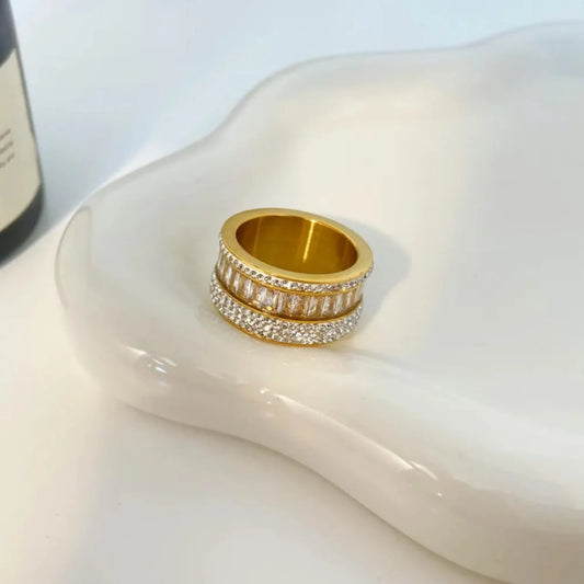 Tri-Row Pave and Baguette Statement Ring