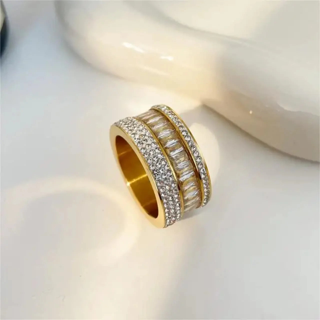 Tri-Row Pave and Baguette Statement Ring