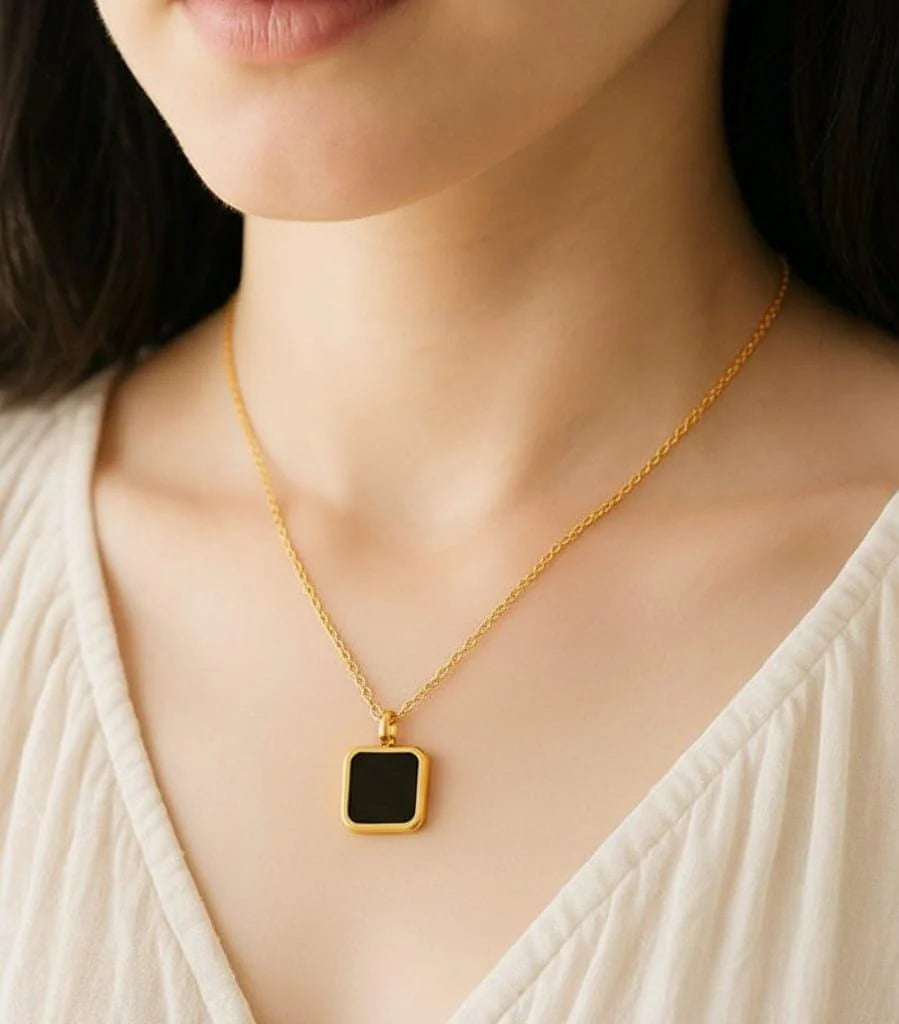 Onyx Minimalist Square Pendant Necklace