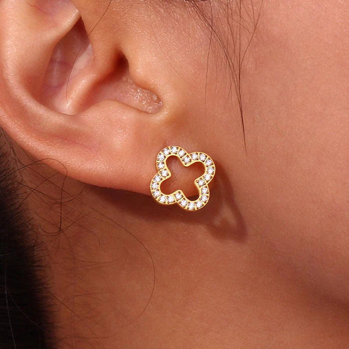 Pave Clover Luck Stud Earrings