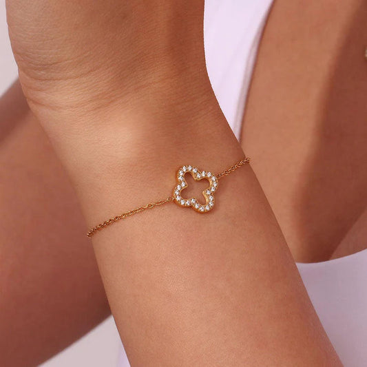 Pave Clover Delicate Chain Bracelet
